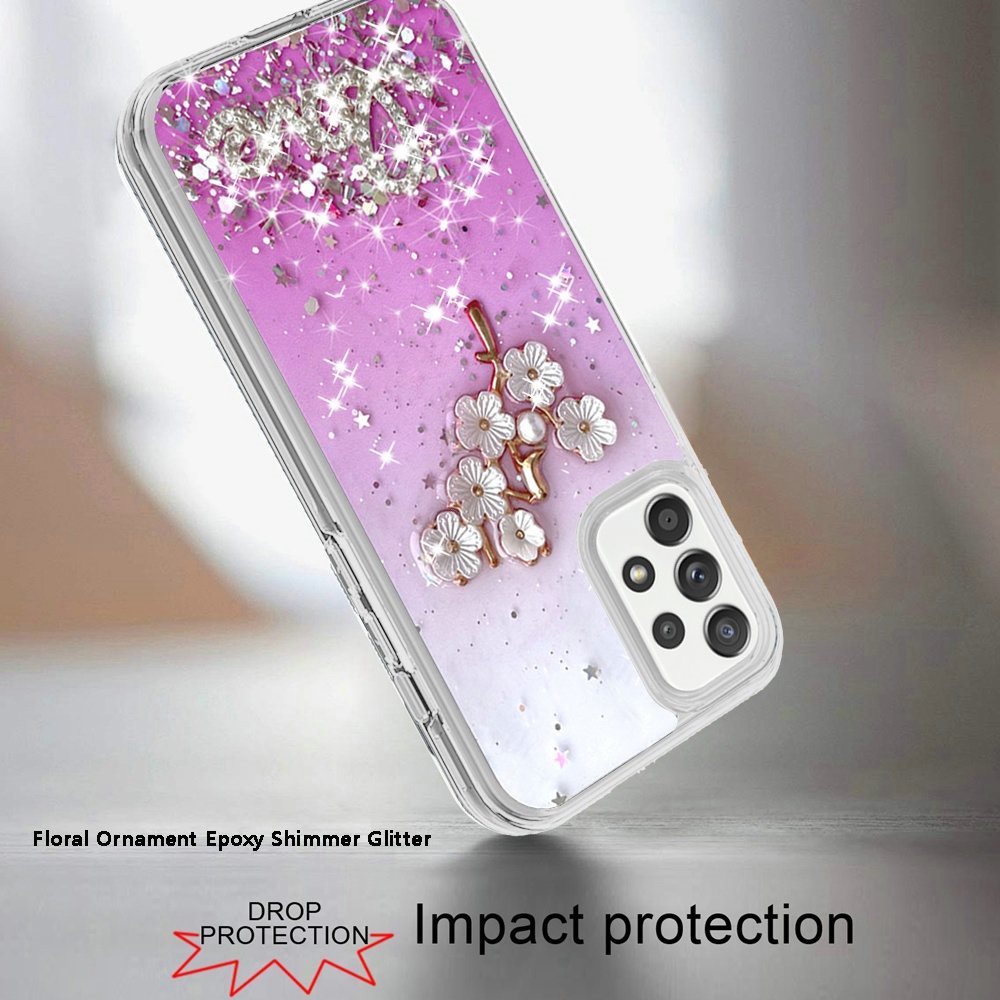 Samsung Galaxy A52 5G Love Floral Ornament Epoxy Shimmer Glitter Case Cover - Pink (1101591)