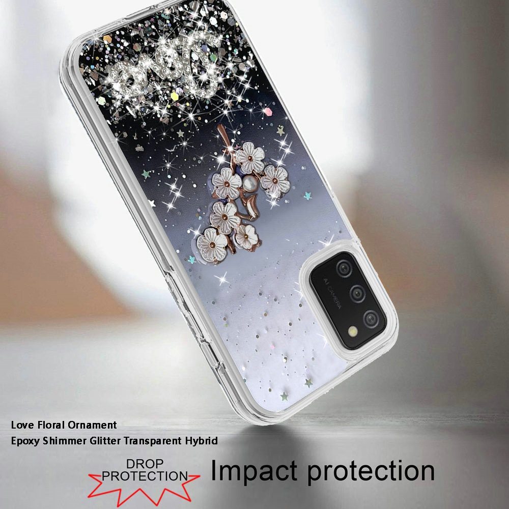 Samsung A02s Love Floral Ornament Epoxy Shimmer Glitter Case Cover - Black (1101512)