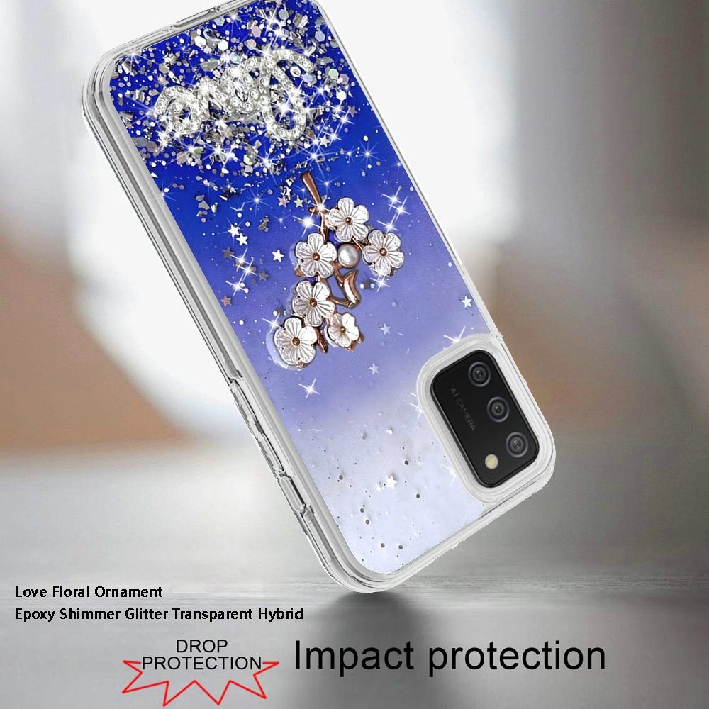 Samsung A02s Love Floral Ornament Epoxy Shimmer Glitter Case Cover - Blue (1101575)