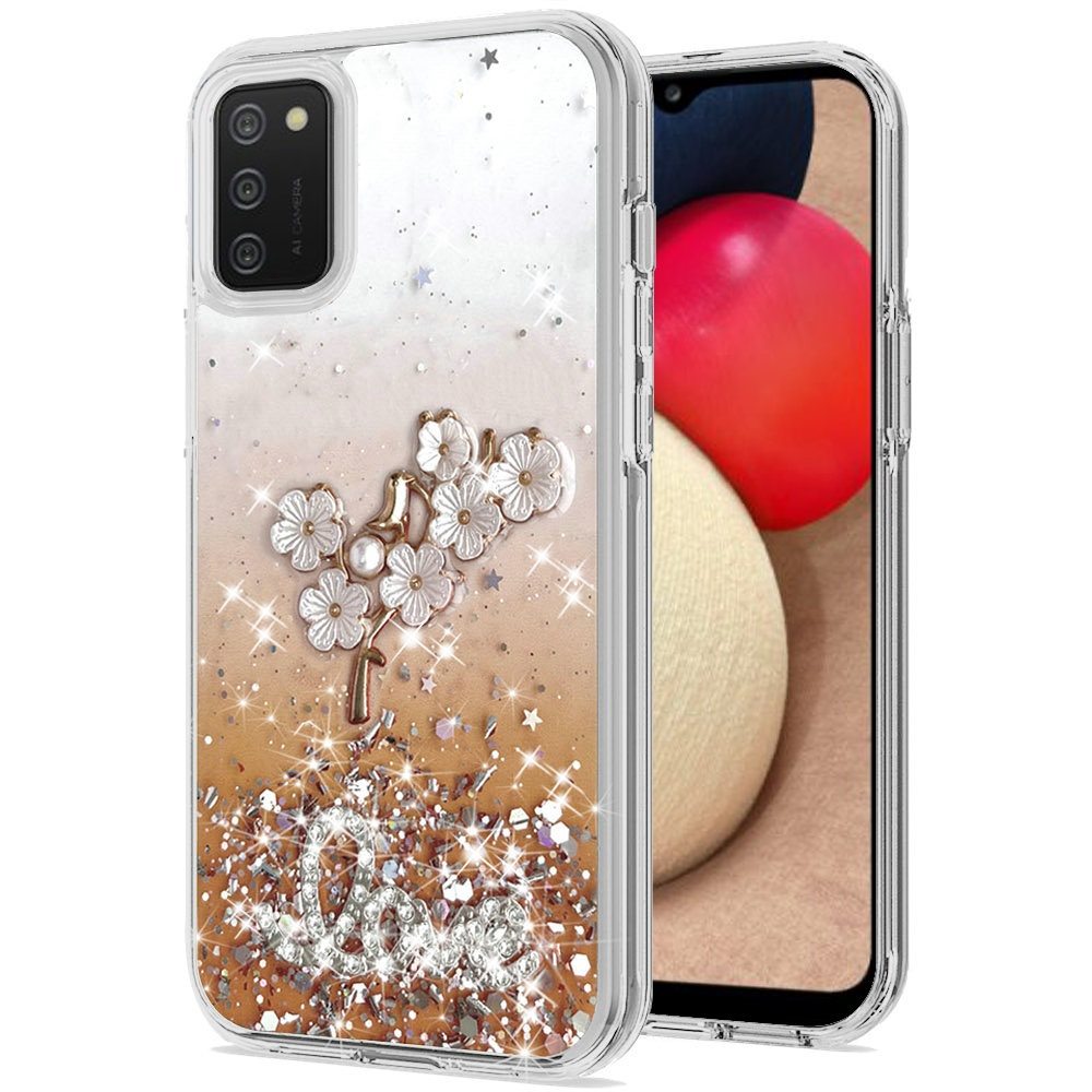 Samsung A02s Love Floral Ornament Epoxy Shimmer Glitter Case Cover - Orange (1101513)