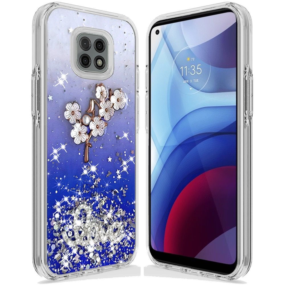 Moto G Power 2021 Love Floral Ornament Epoxy Shimmer Glitter Case Cover - Blue (1102898)