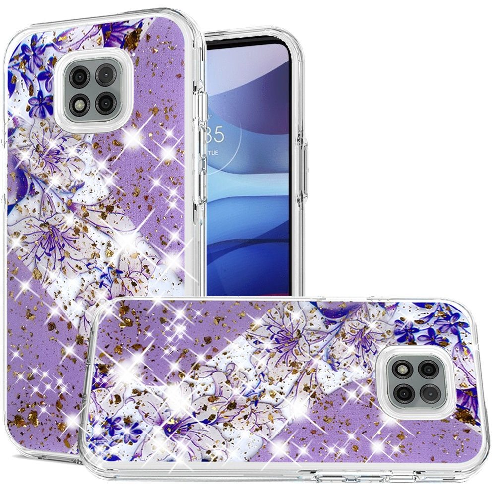 Moto G Power 2021 Magnificent Epoxy Glitter Design Hybrid Case Cover - Purple Floral (1102896)