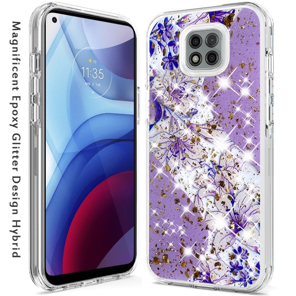 Moto G Power 2021 Magnificent Epoxy Glitter Design Hybrid Case Cover - Purple Floral (1102896)