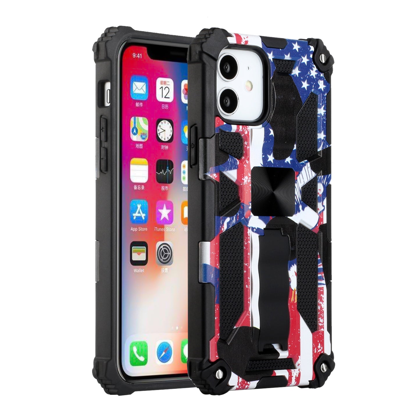 Apple iPhone 13 Pro Max 6.7 Machine Design Magnetic Kickstand Case Cover - American Flag (1102167)