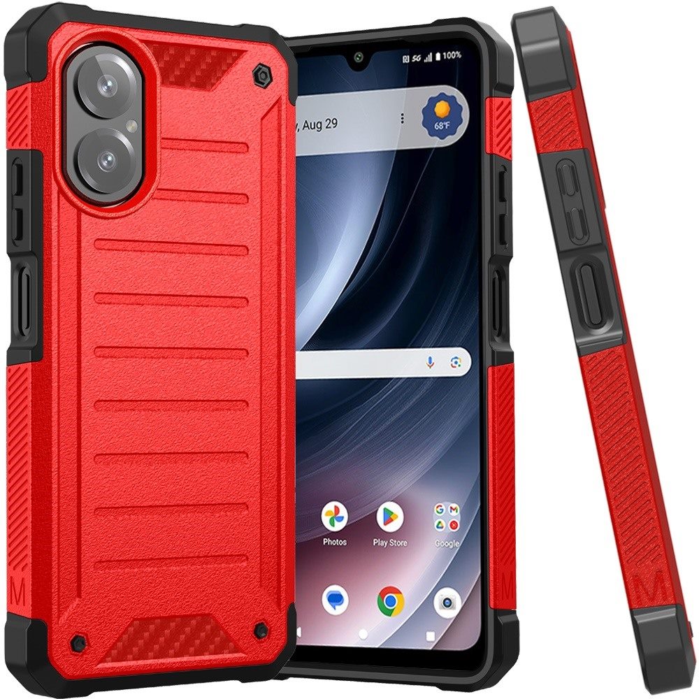 Cricket Icon Plus 2027 Premium Tough Lined Design Hybrid Case Cover - Red (1108290)(MSRP $49.99)