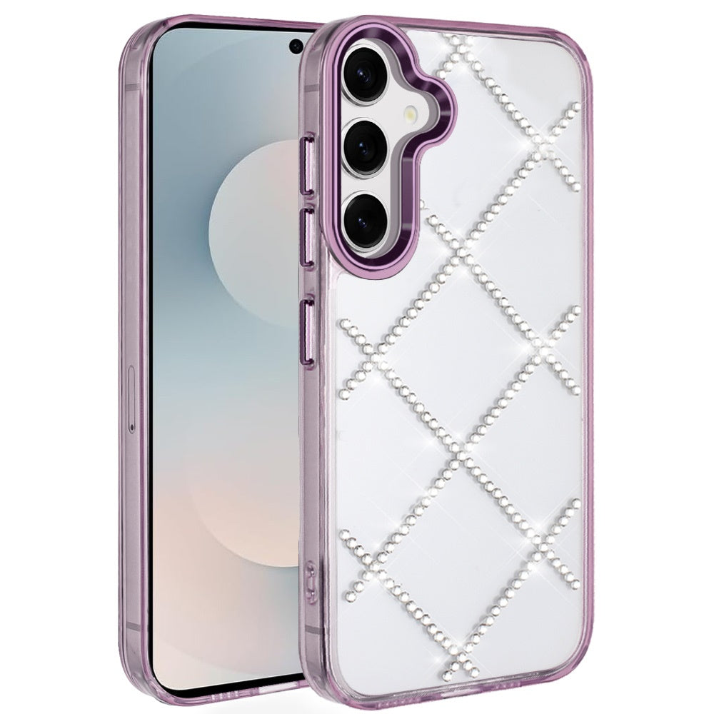 Samsung s25 FE Gem Glitter Diamond Transparent Hard Colorful TPU Hybrid Case - Dark Purple ( 1103413) (MSRP $49.99) )