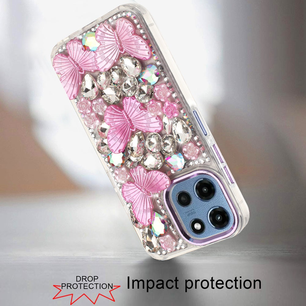 Moto G 5G 2025/2026 - G Play 2026 - Lavished Floral Butterfly Bling Stones Hybrid Case - Purple (1108090) (MSRP $59.99)