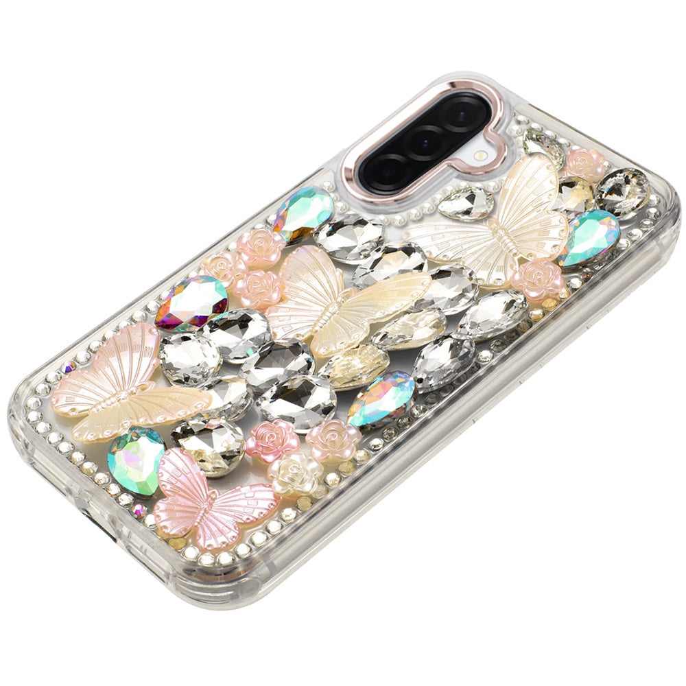 Samsung A17 / A16 5G Lavished Floral Butterfly Bling Stones Hybrid Case - Rose Gold (1108097) (MSRP $59.99)