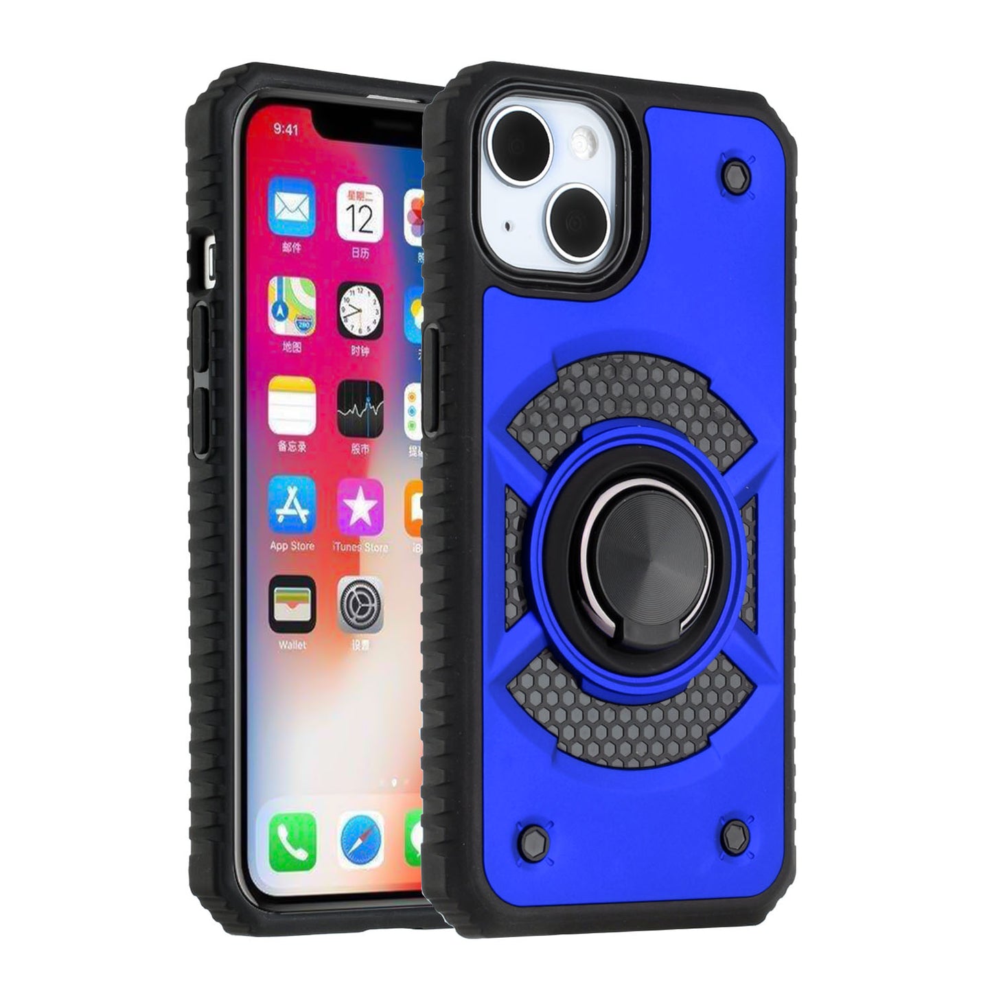 Apple iPhone 12 Pro Max 6.7 MATRIX Design Magnetic Ring Stand Hybrid Case Cover - Blue (1103392)