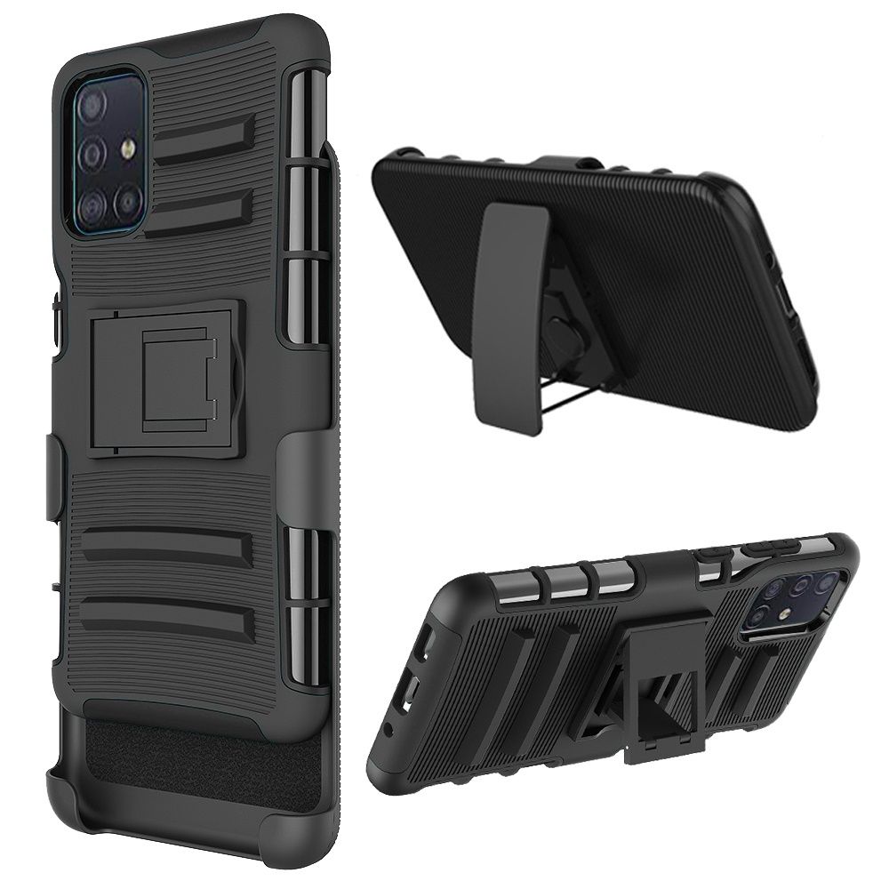 Galaxy A51 5G Rubberized Holster Clip Kickstand Case - Black/Black (10994)