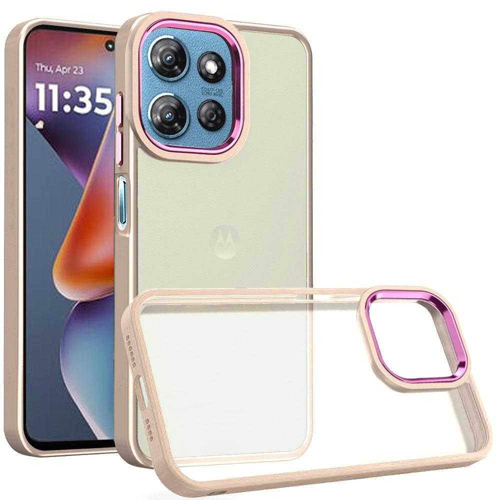 Moto G 5G 2025/2026 - G Play 2026 - Polished Oil Thick Acrylic Metal Button Hybrid Case Cover - Beige (1107543) (MSRP 59.99)