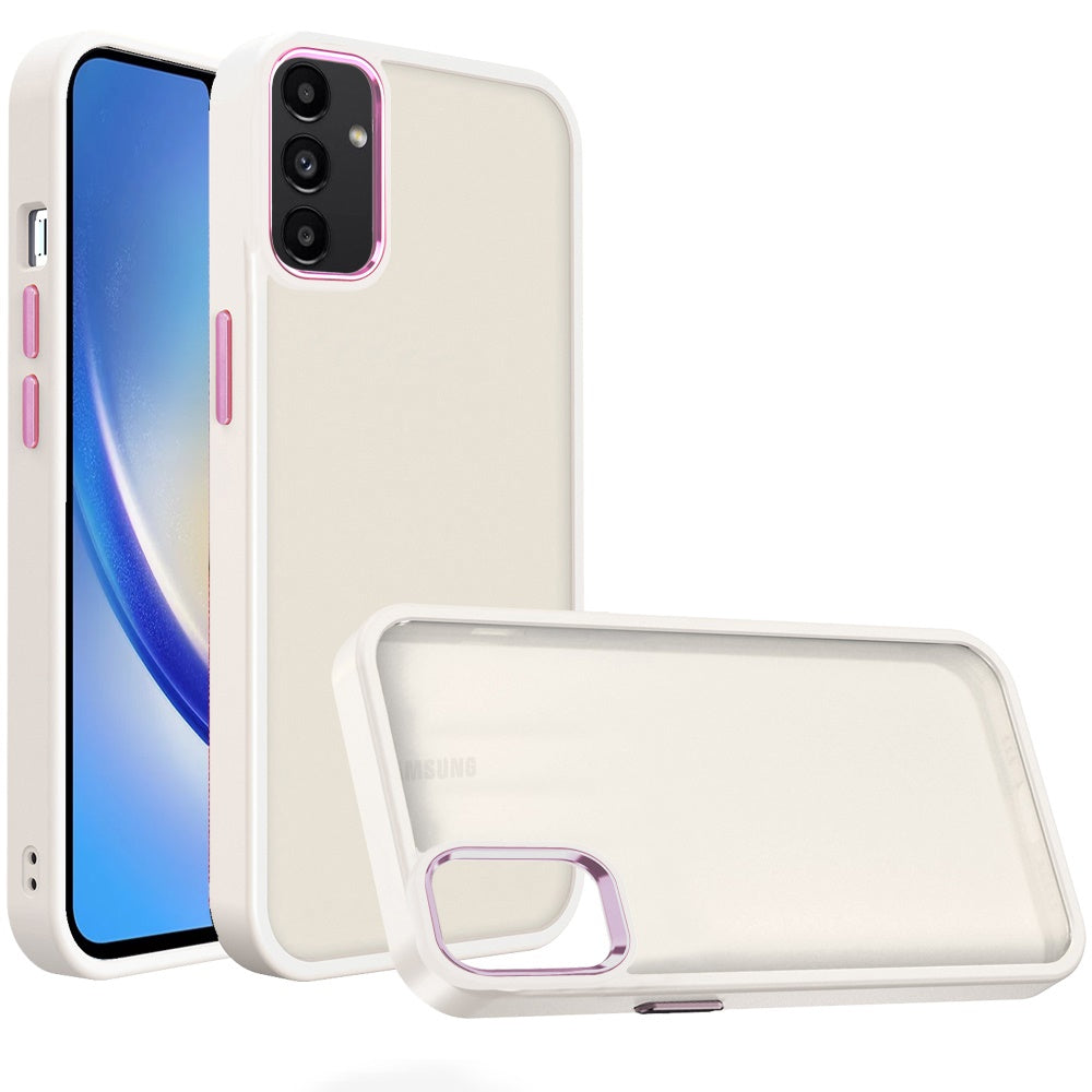 Samsung A15 5G Polished Oil Thick Acrylic Metal Button Hybrid Case Cover - Beige ( 1103366) (MSRP $49.99)