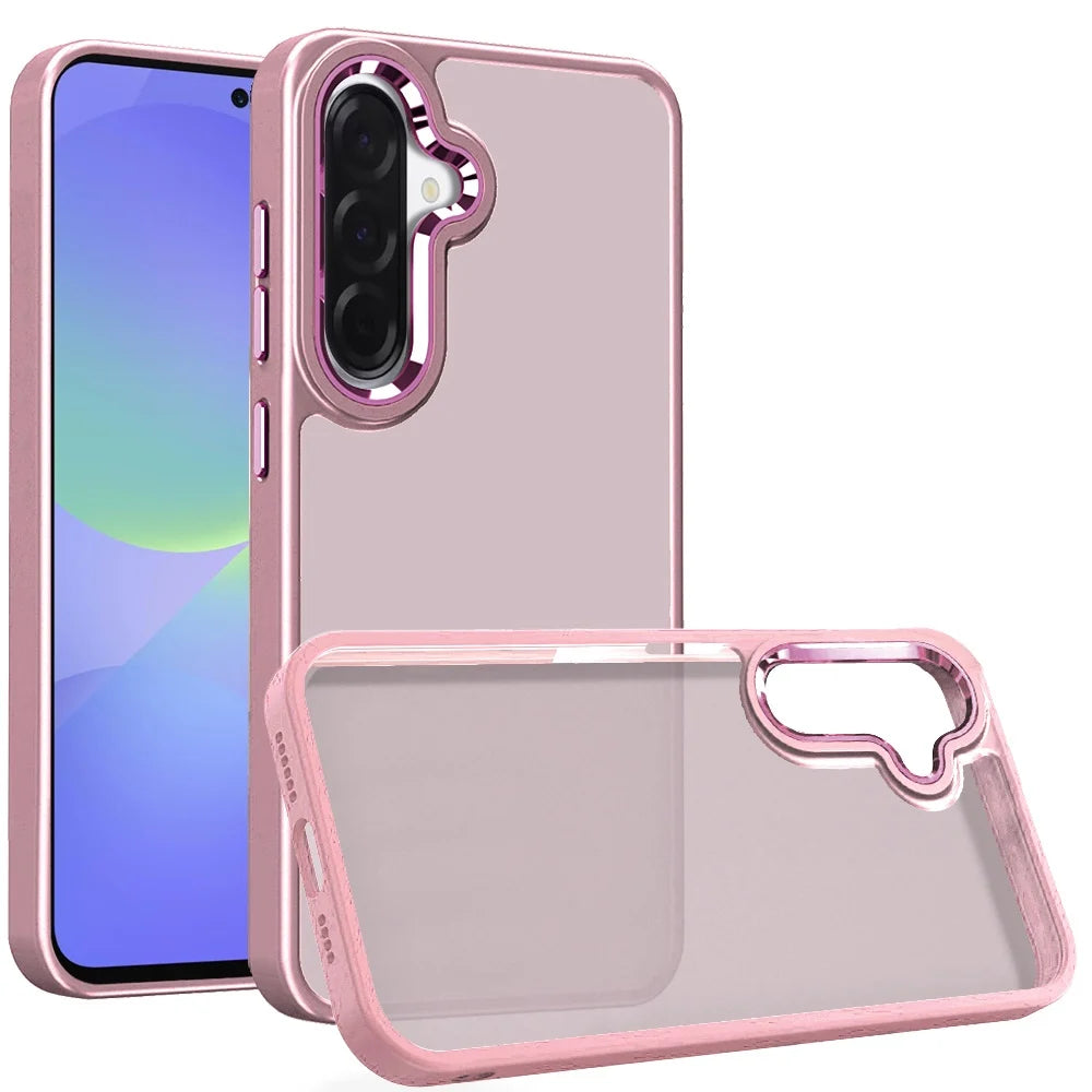 Samsung Galaxy A37 Polished Oil Thick Acrylic Metal Button Hybrid Case Cover - Light Pink ( 1107853) (MSRP $49.99)