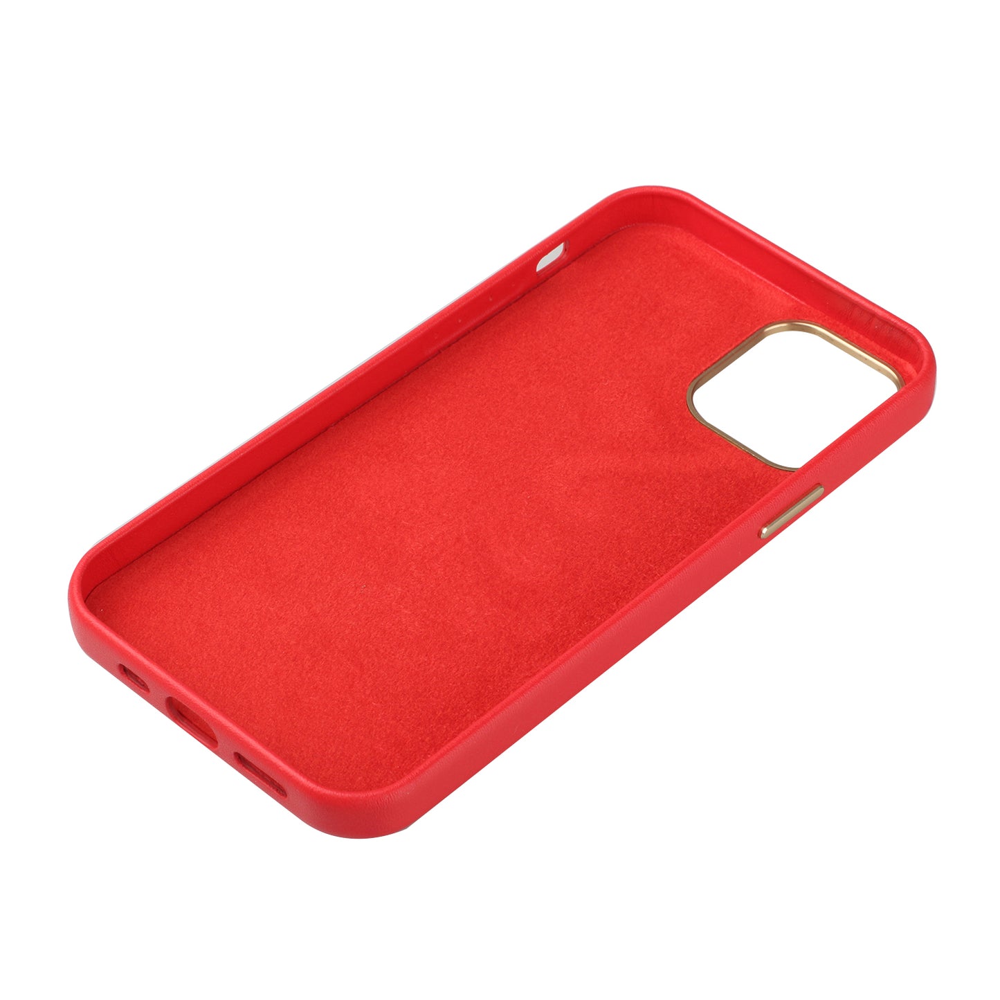 Apple iPhone 12 Pro Max 6.7 Premium Electroplated Metal Chrome PU Leather Case Cover - Red (1101336)