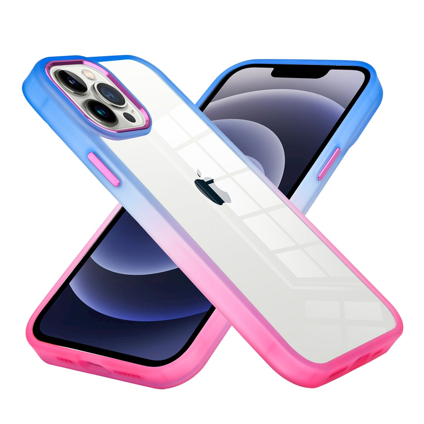 Apple iPhone 14 PRO Radiant Two Tone Transparent Thick Hybrid Case Cover - Blue/Hot Pink (1104641)