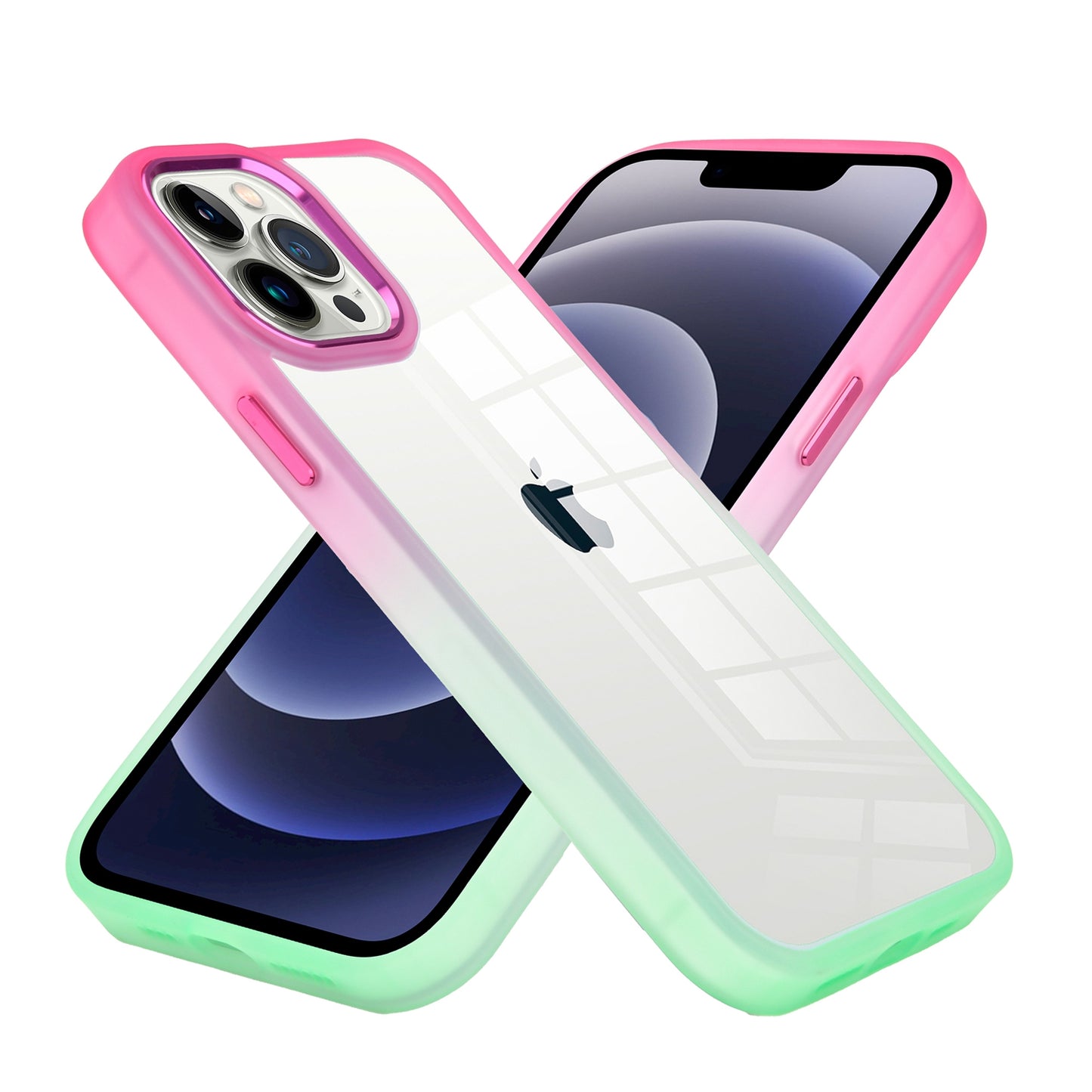 Apple iPhone 14 PRO Radiant Two Tone Transparent Thick Hybrid Case Cover - Hot Pink/Teal (1104642)