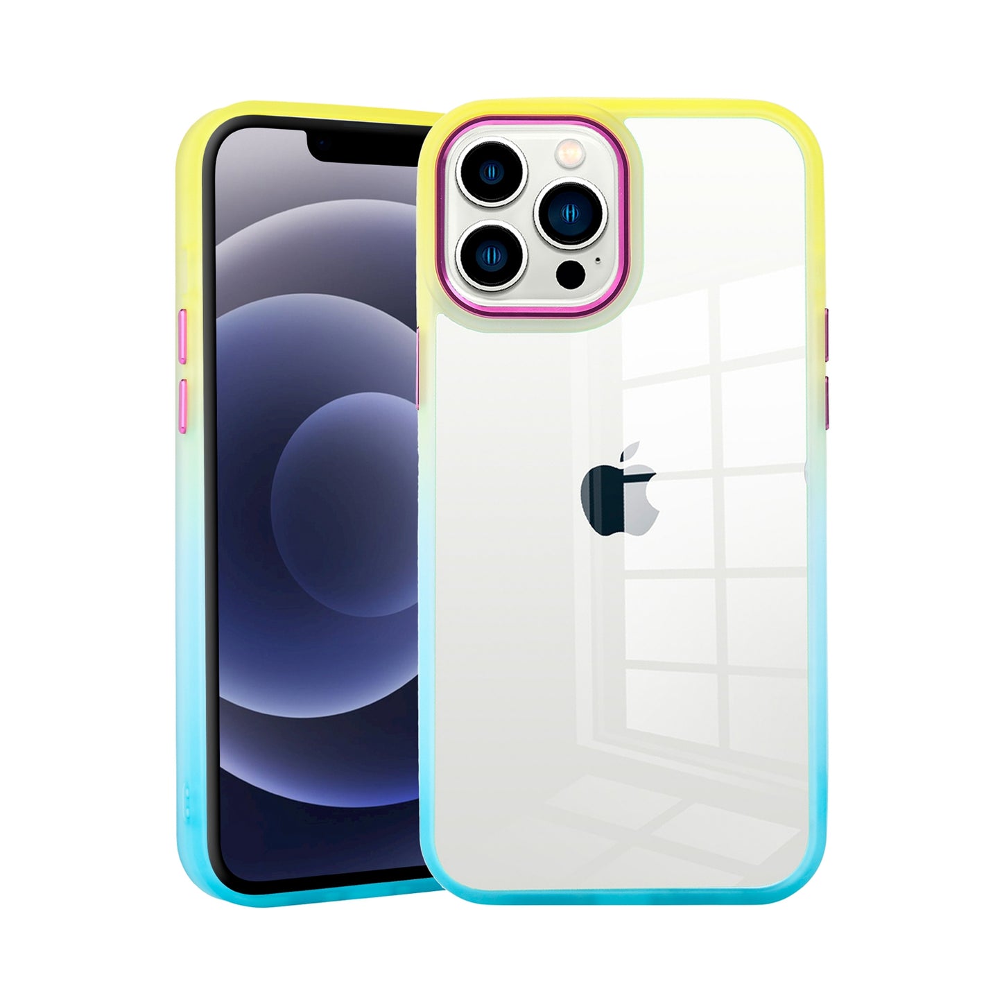 Apple iPhone 14 PRO Radiant Two Tone Transparent Thick Hybrid Case Cover - Yellow/Light Blue (1104644)