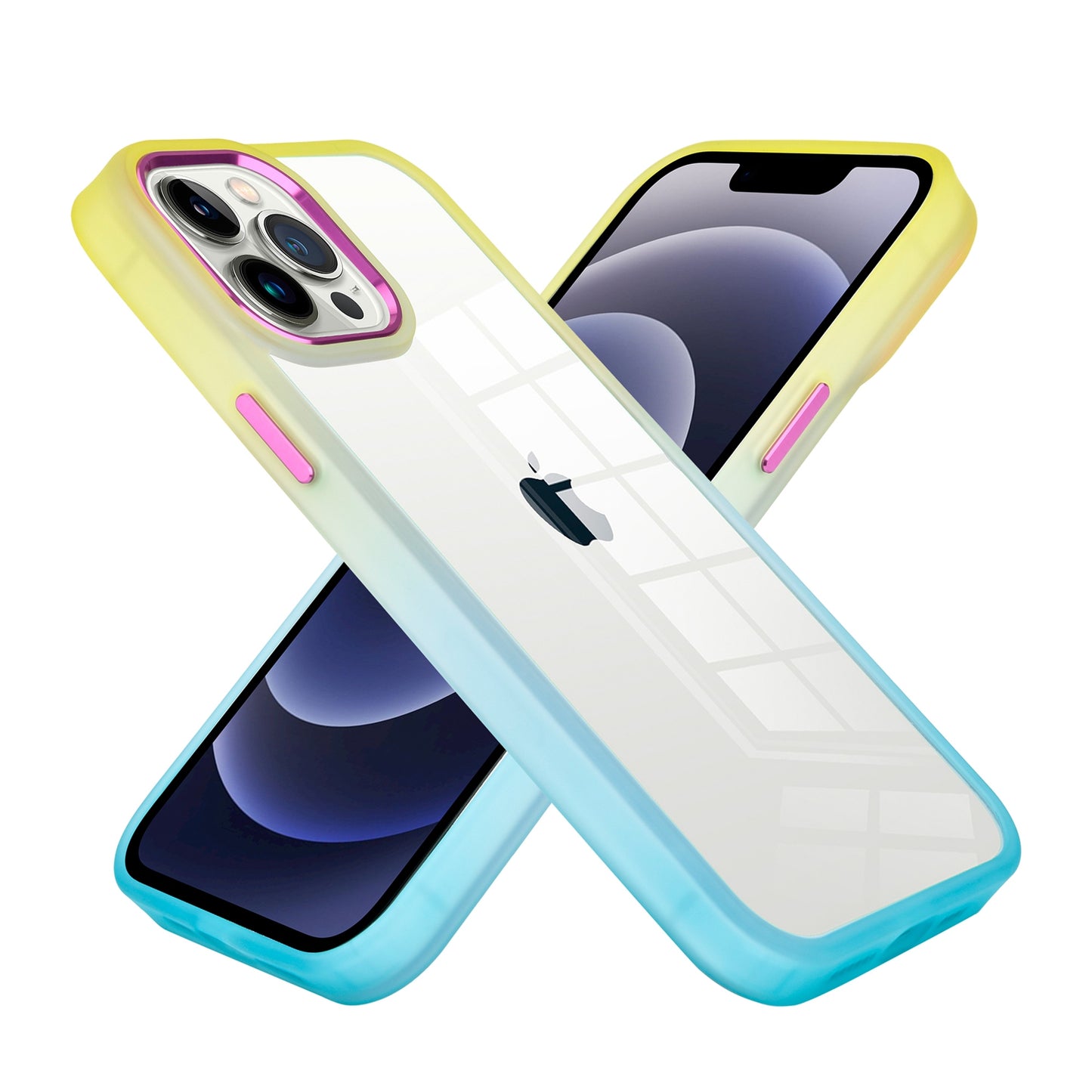 Apple iPhone 14 PRO Radiant Two Tone Transparent Thick Hybrid Case Cover - Yellow/Light Blue (1104644)