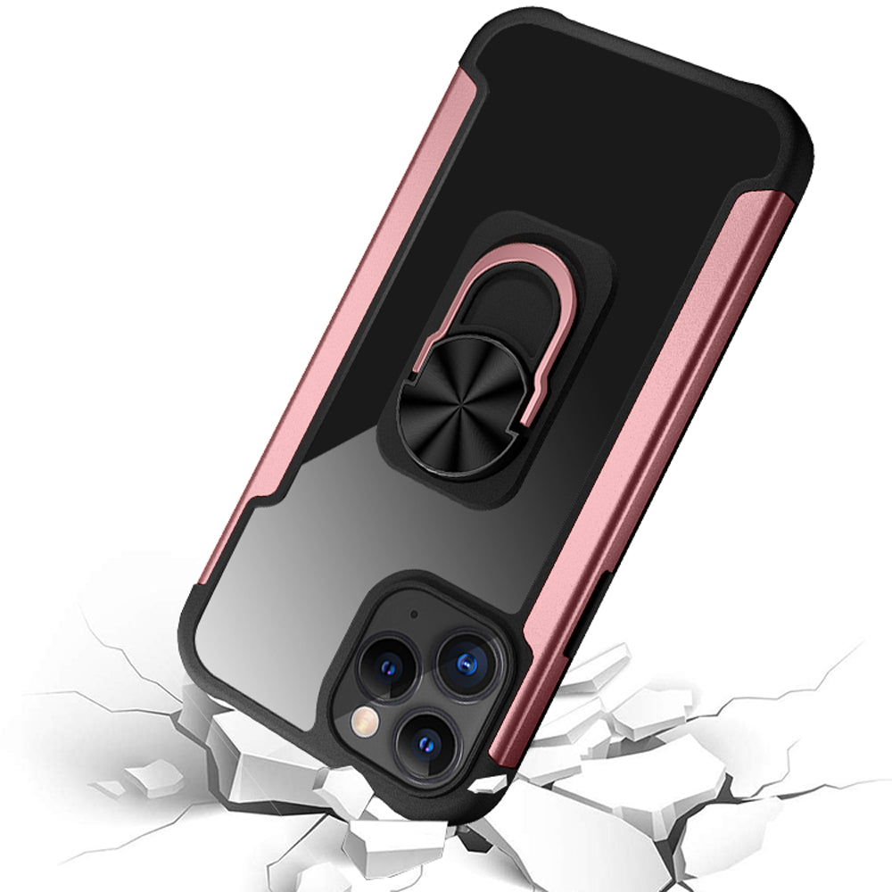 Apple iPhone 13 Pro 6.1 Aluminium Alloy Magnetic Ring Stand Hybrid Case Cover - Rose Gold (1102166)