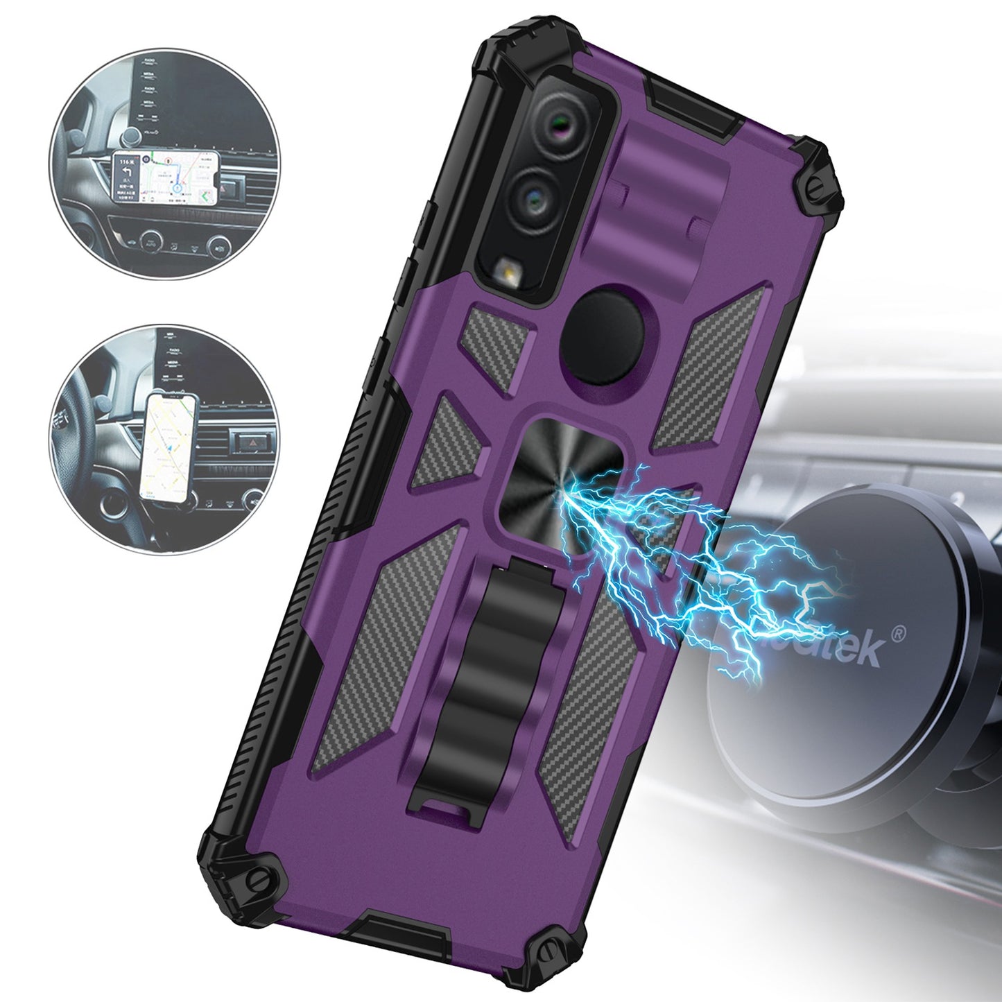 Cricket Ovation 3 Rockstar Machine Magnet Mount Friendly Kickstand Case Cover - Black/Purple (1105260)
