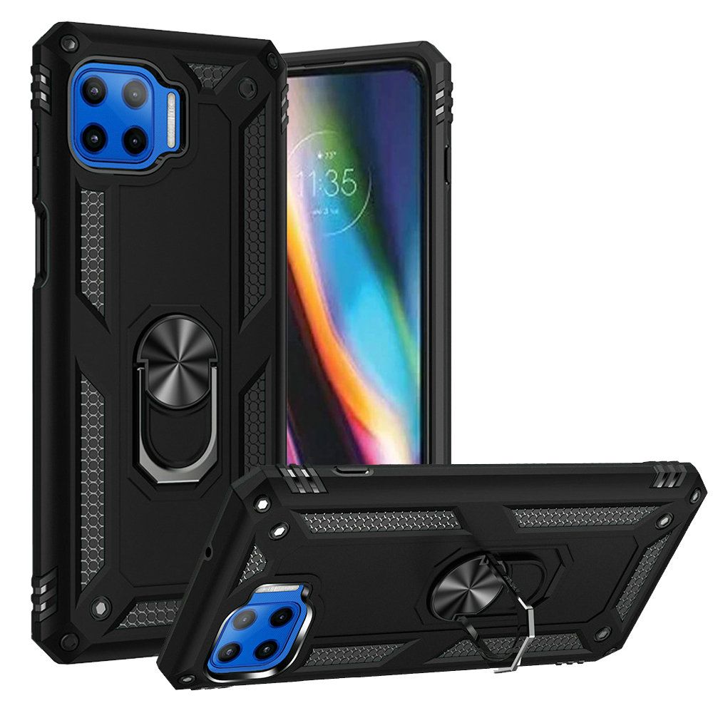 Motorola Moto One 5G, Moto G 5G Plus Magnetic Ring Kickstand Hybrid Case Cover - Black (1103504)