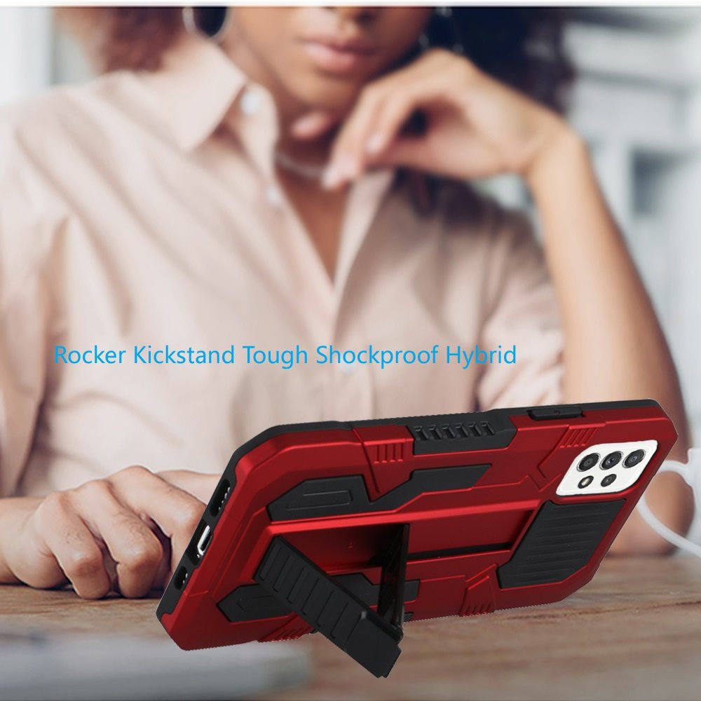 Samsung Galaxy A52 5G Rocker Kickstand Tough Shockproof Hybrid Case Cover - Red (1101074)