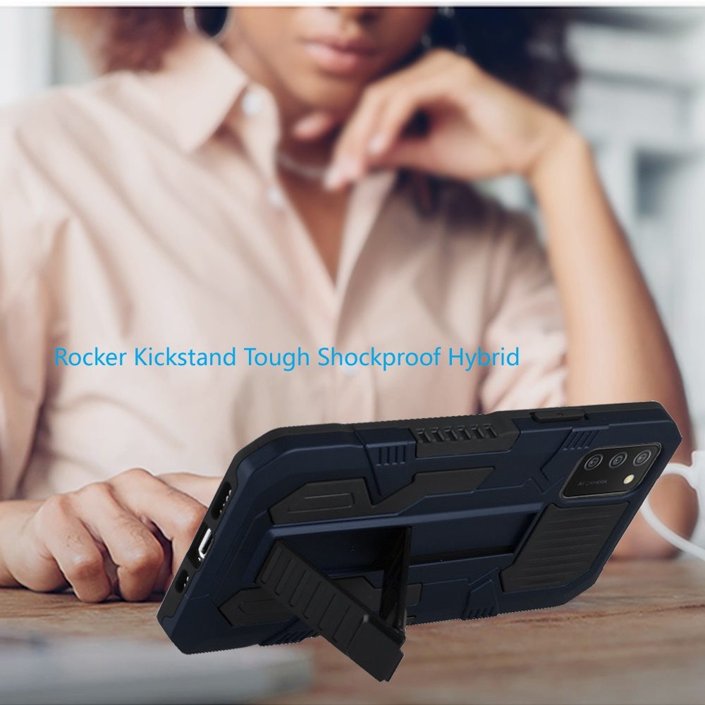 Samsung A02s Rocker Kickstand Tough Shockproof Hybrid Case Cover - Dark Blue (1100923)