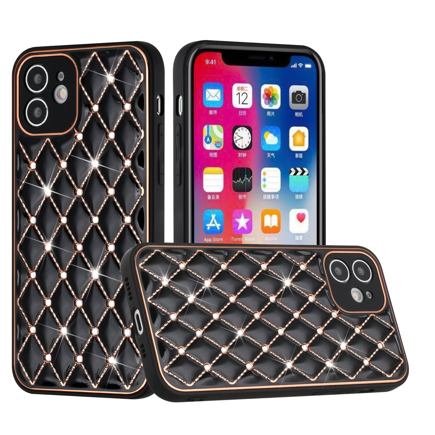 Apple iPhone XR Royal Electroplated Diamond Bling Premium Hybrid Case Cover - Black (1103037)