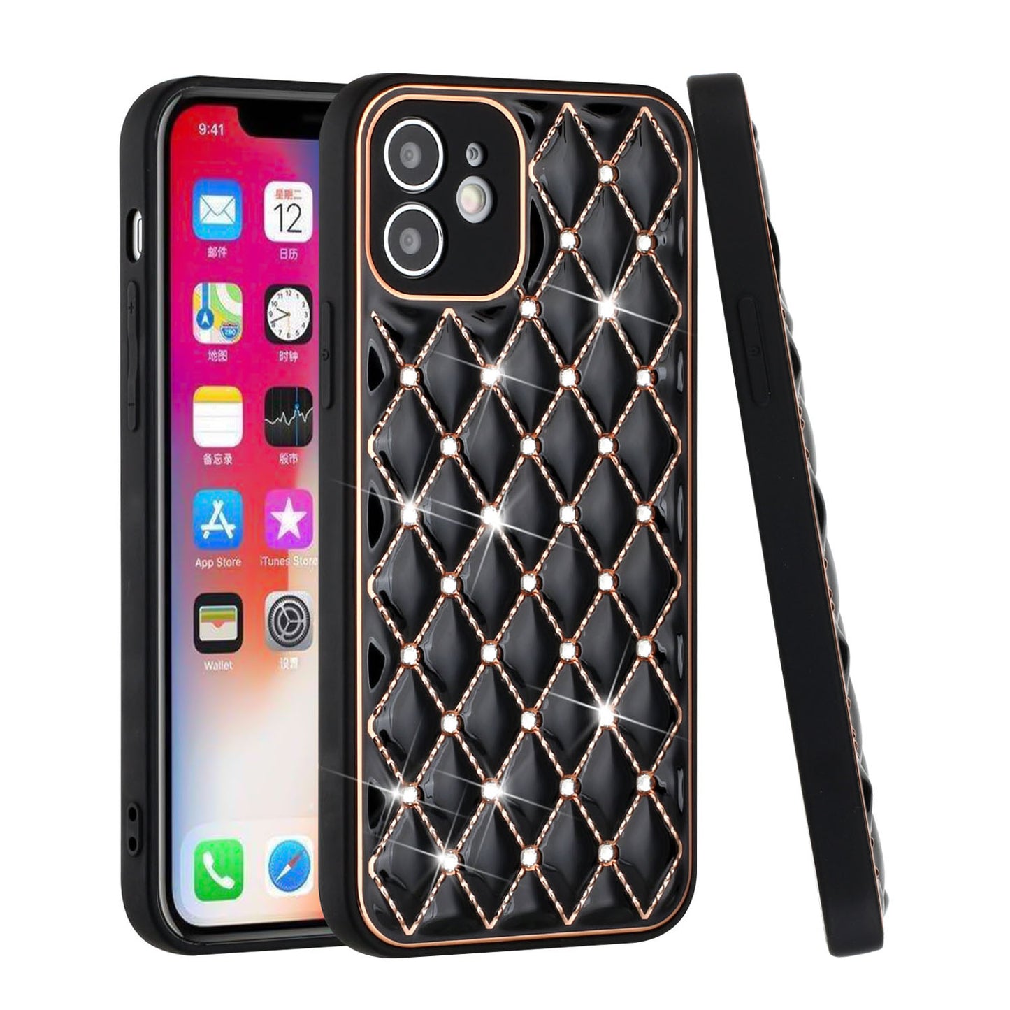 Apple iPhone XR Royal Electroplated Diamond Bling Premium Hybrid Case Cover - Black (1103037)