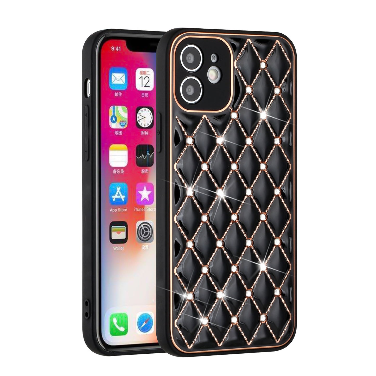 Apple iPhone XR Royal Electroplated Diamond Bling Premium Hybrid Case Cover - Black (1103037)