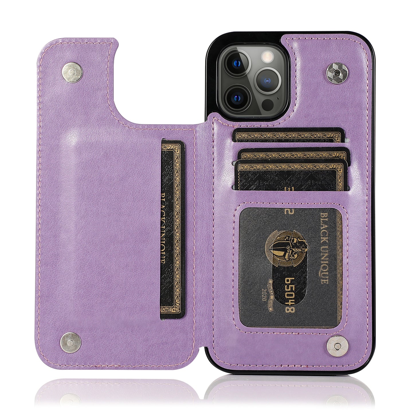 Apple iPhone XR Luxury Side Magnetic Button Card ID Holder PU Leather Case Cover - Light Purple Butterfly Swirl (1102742)