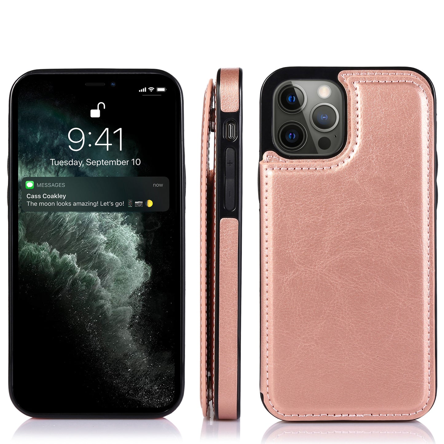 Apple iPhone 12 Mini 5.4 Luxury Side Magnetic Button Card ID Holder PU Leather Case Cover - Rose Gold (1101840)