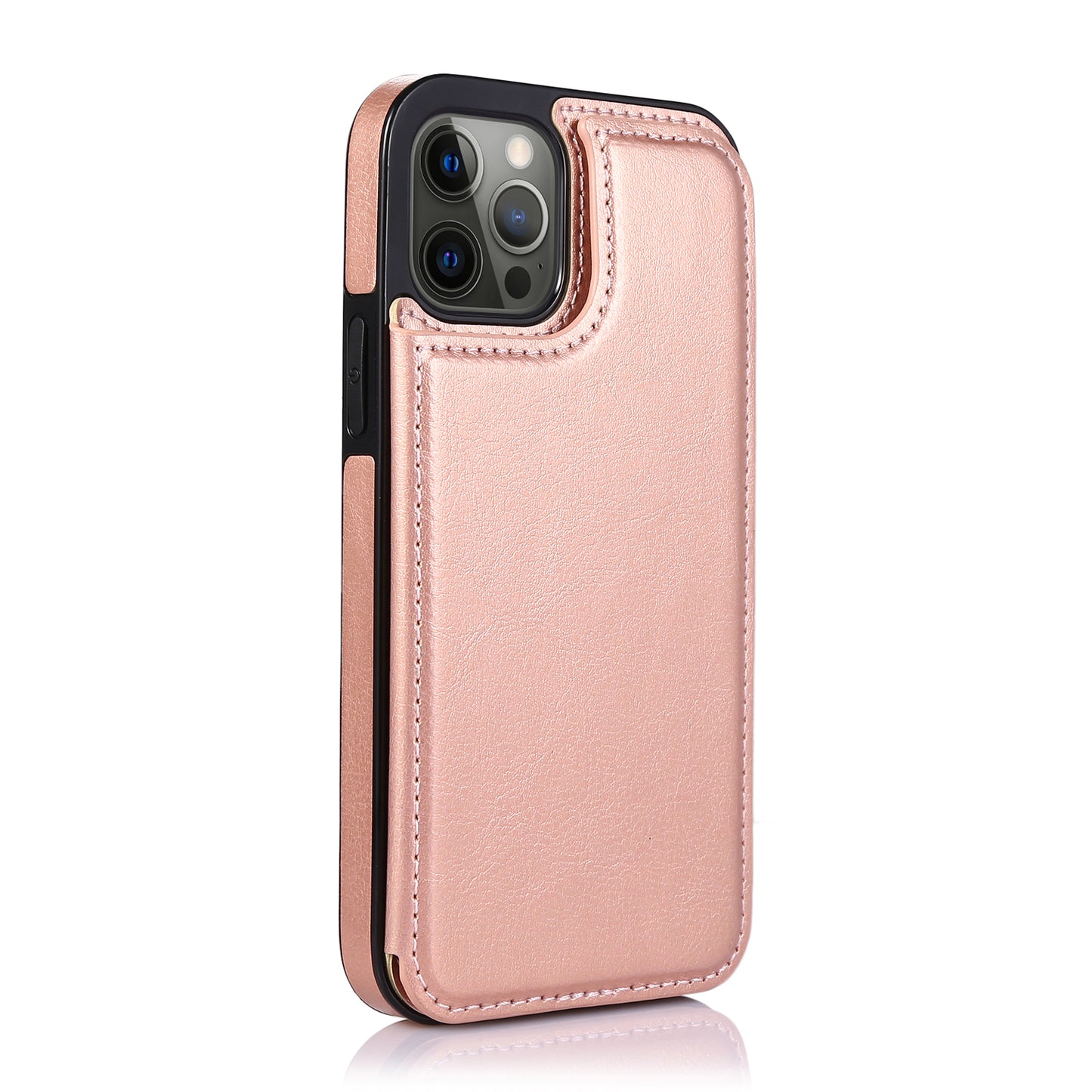 Apple iPhone 12 Mini 5.4 Luxury Side Magnetic Button Card ID Holder PU Leather Case Cover - Rose Gold (1101840)