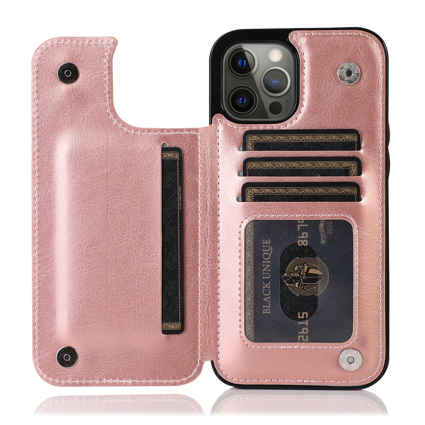 Apple iPhone 12 Mini 5.4 Luxury Side Magnetic Button Card ID Holder PU Leather Case Cover - Rose Gold (1101840)