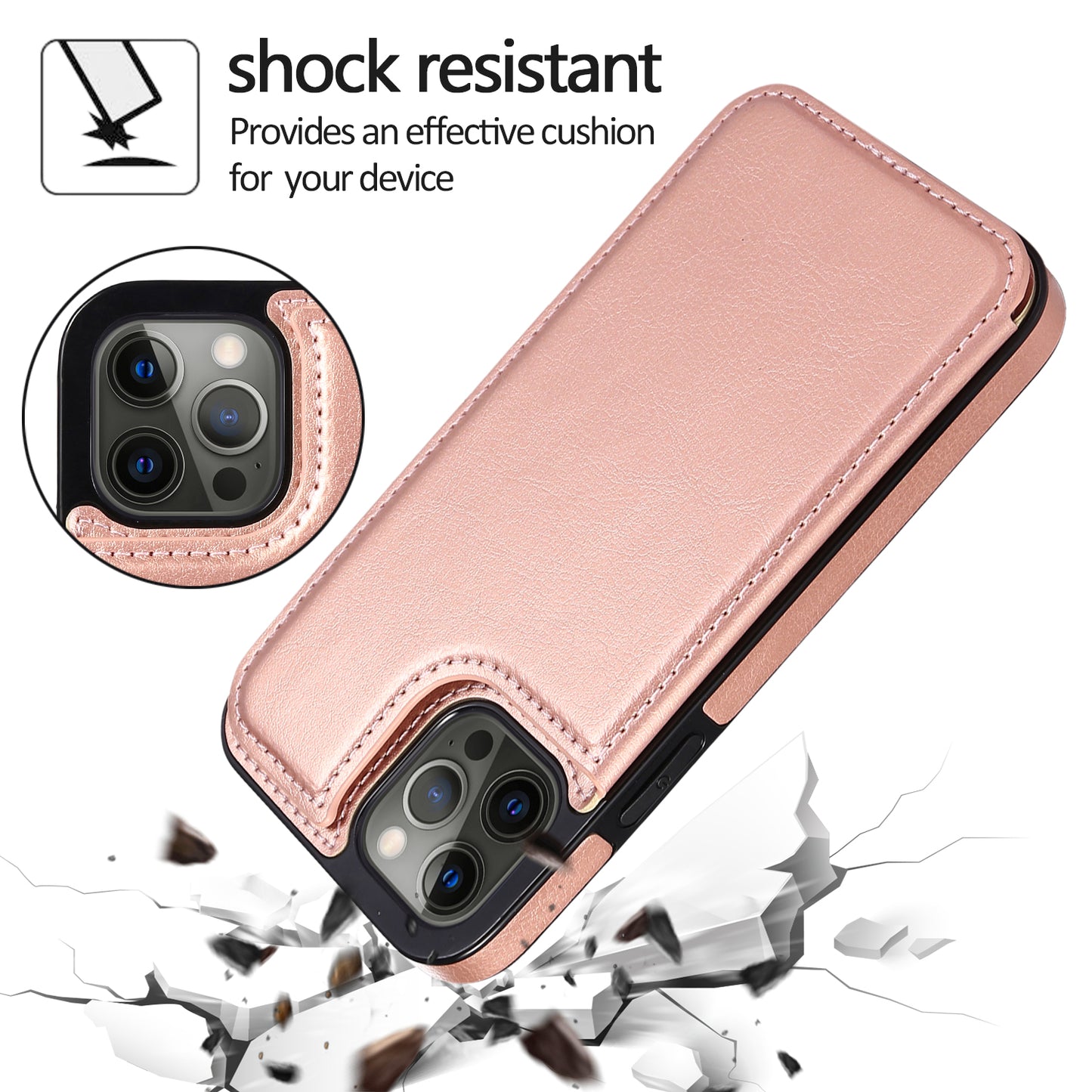 Apple iPhone 12 Mini 5.4 Luxury Side Magnetic Button Card ID Holder PU Leather Case Cover - Rose Gold (1101840)