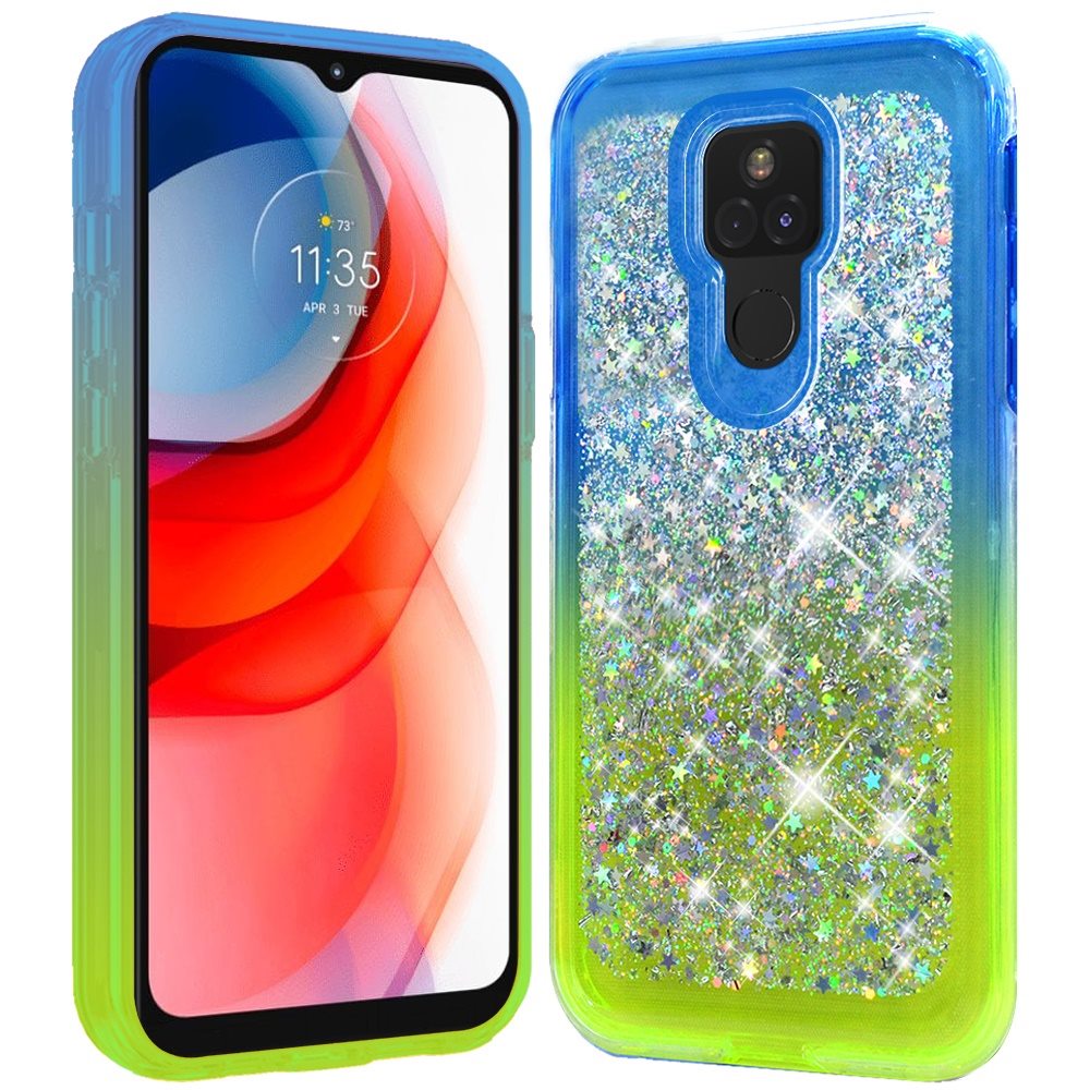 Moto G Play 2021 Star Sprinkled Epoxy Case Cover - Blue/Neon Green (1101361)