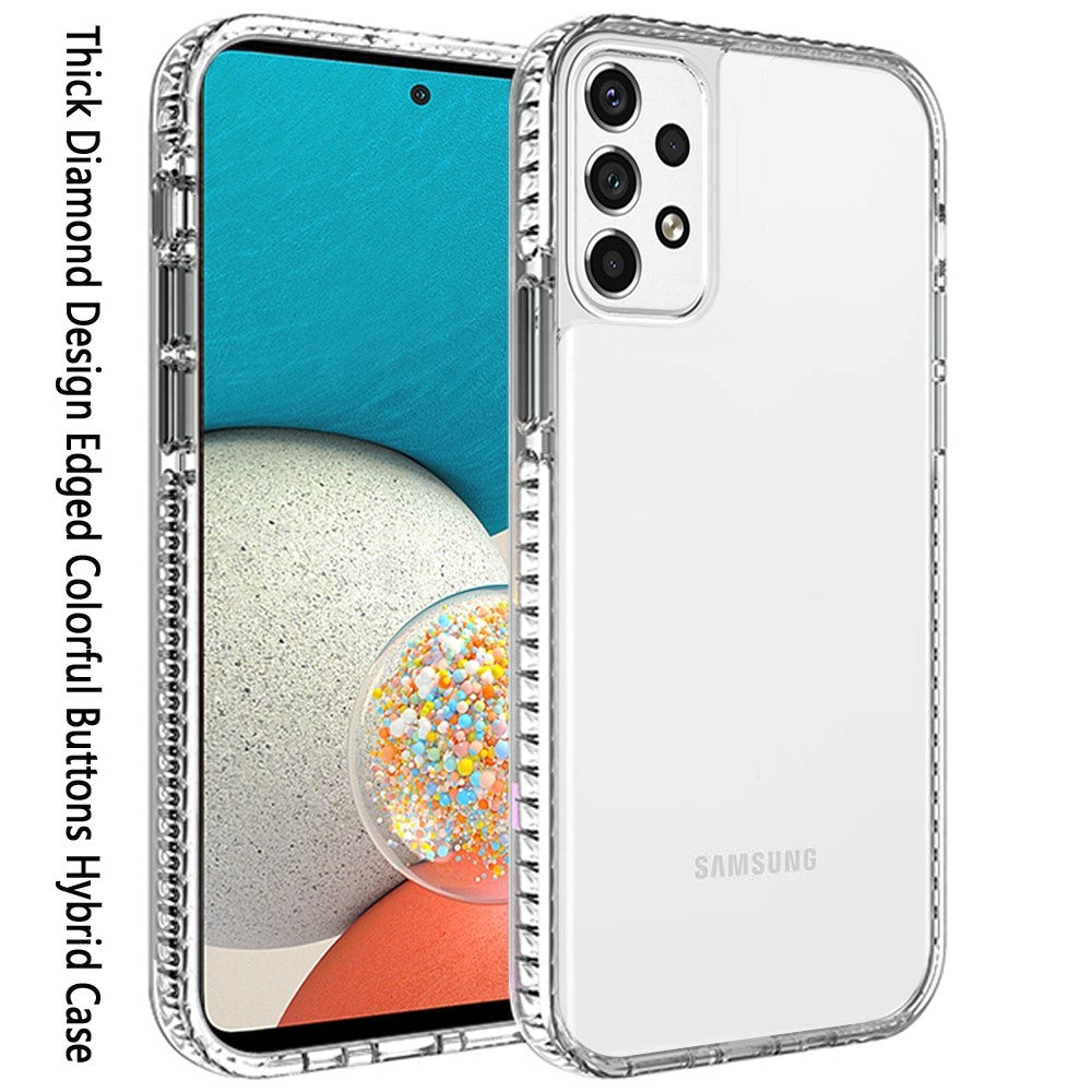 Samsung A53 5G Thick Diamond Design Edged Colorful Buttons Hybrid Case Cover - Clear/Black (1103543)