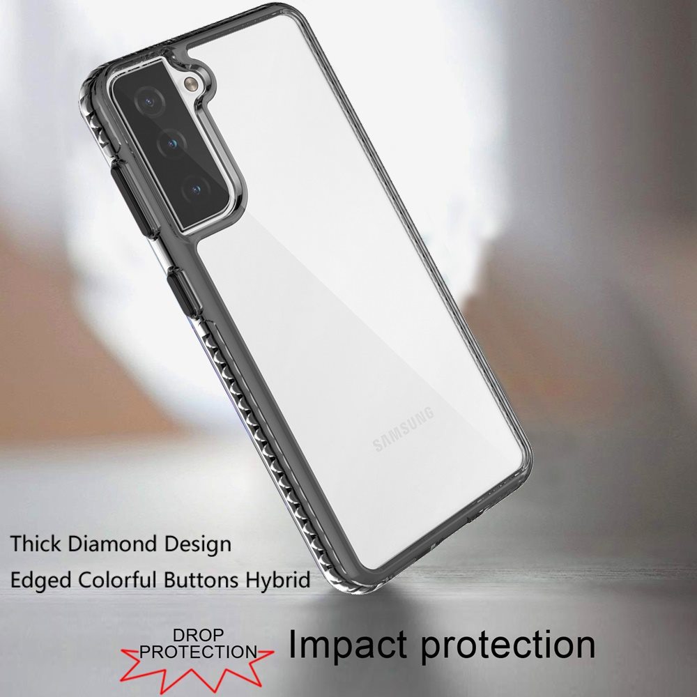 Samsung Galaxy S21 FE Thick Diamond Design Edged Colorful Buttons Hybrid Case Cover - Black/Black (1103294)