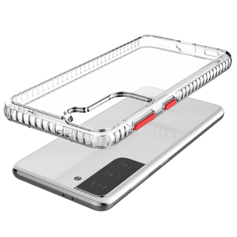 Samsung Galaxy S21 FE Thick Diamond Design Edged Colorful Buttons Hybrid Case Cover - Clear/Red (1102625)