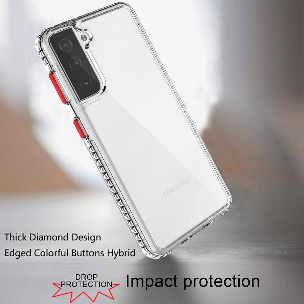 Samsung Galaxy S21 FE Thick Diamond Design Edged Colorful Buttons Hybrid Case Cover - Clear/Red (1102625)