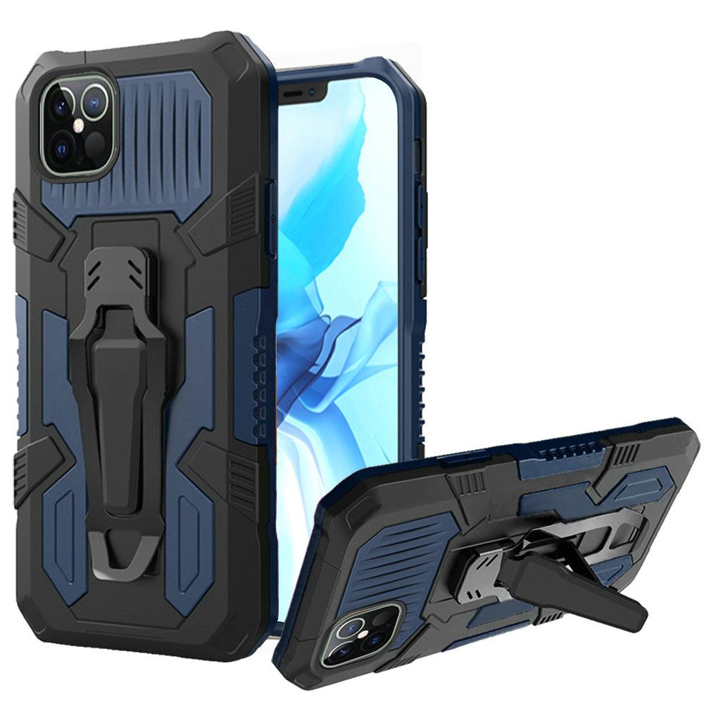 Apple iPhone 12 Pro Max 6.7 Travel Kickstand Clip Hybrid Case Cover - Navy Blue (110321)