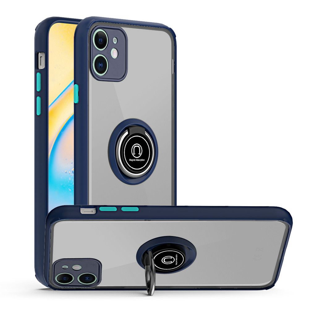 Apple iPhone 12 5.4 inch Premium Painted Leather w/ Magnetic Metal Ring - Blue (10283)