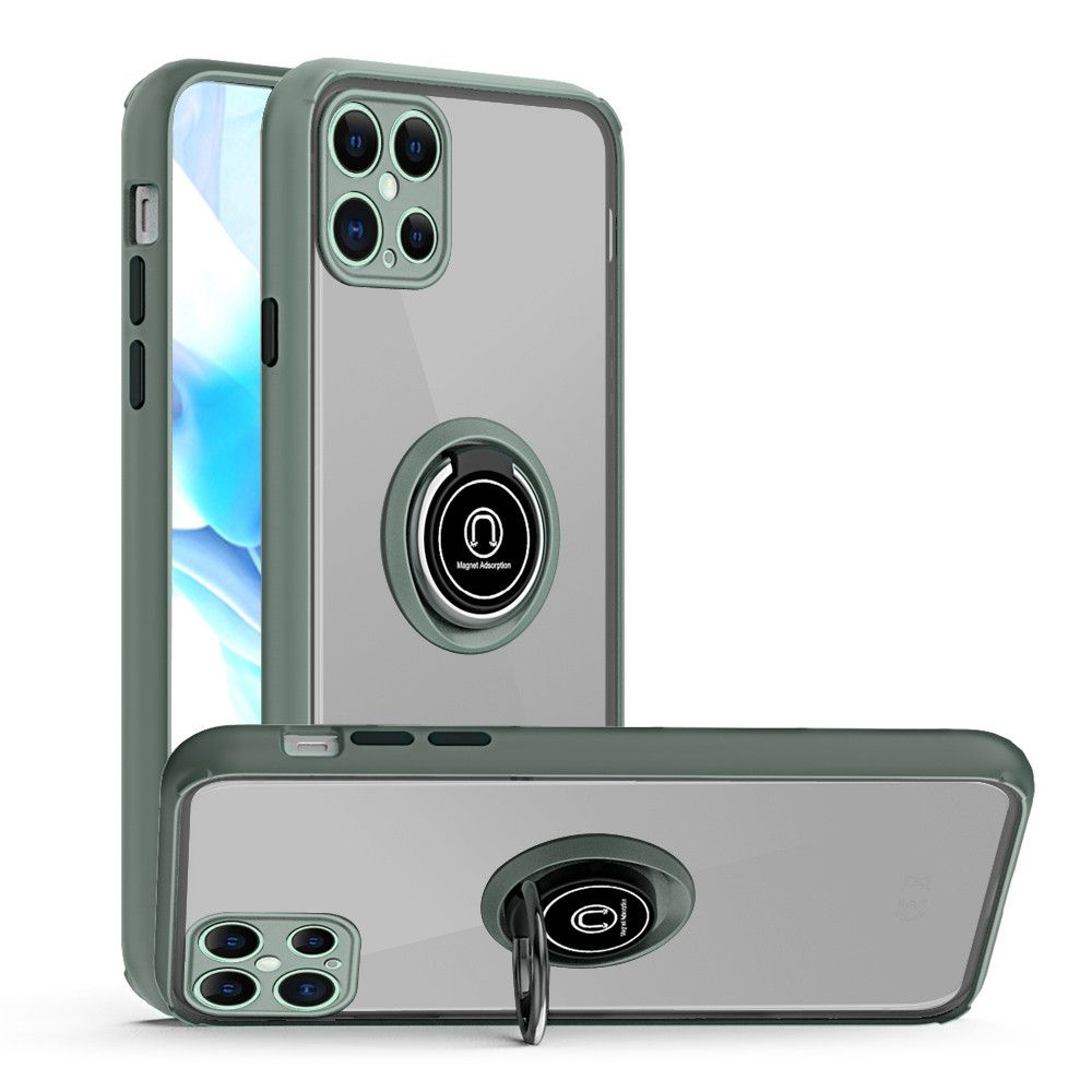 Apple iPhone 12 6.7 inch Premium Painted Leather w/ Magnetic Metal Ring- Midnight Green (10308)
