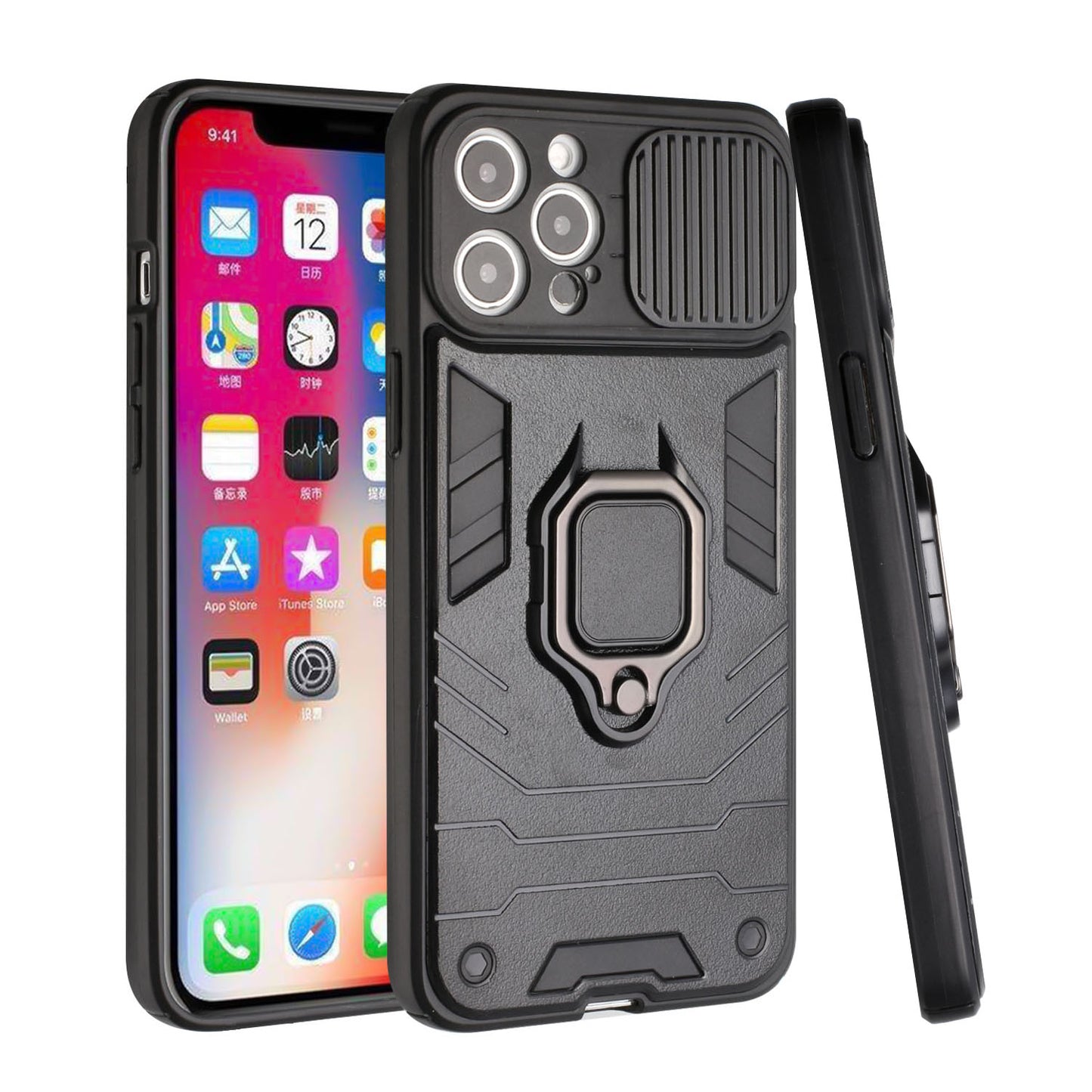 Apple iPhone XR Urban Design Magnetic Ring Stand Hybrid Camera Case Cover - Black (1103034)