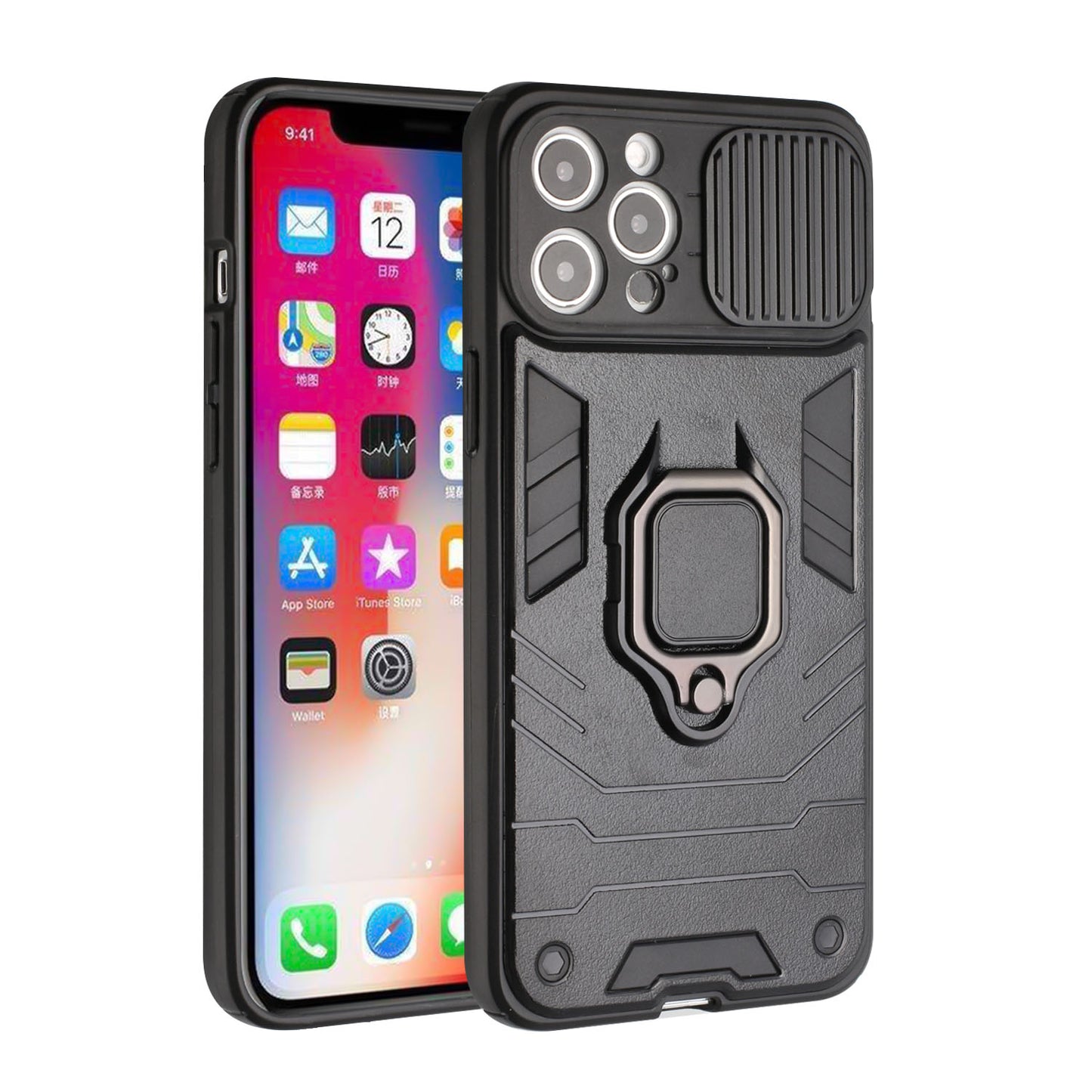 Apple iPhone XR Urban Design Magnetic Ring Stand Hybrid Camera Case Cover - Black (1103034)