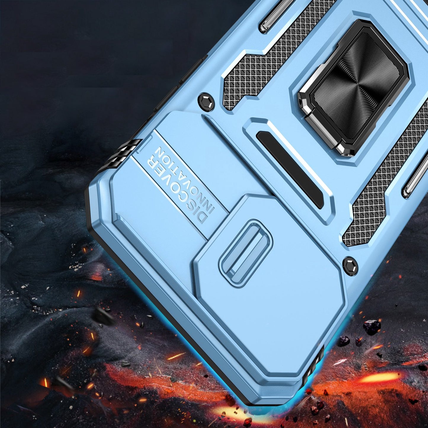iPhone 15 Pro Max Utter Tough Metal Ring Movable Camera Window Hybrid Case Cover - Light Blue (1106177)