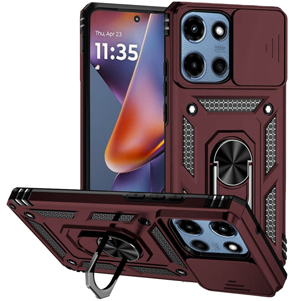 Motorola Moto G 5G 2025 Well Protective Magentic Ring Stand Camera Protective Cover Case - Burgundy ( 1103699) (MSRP $39.99)