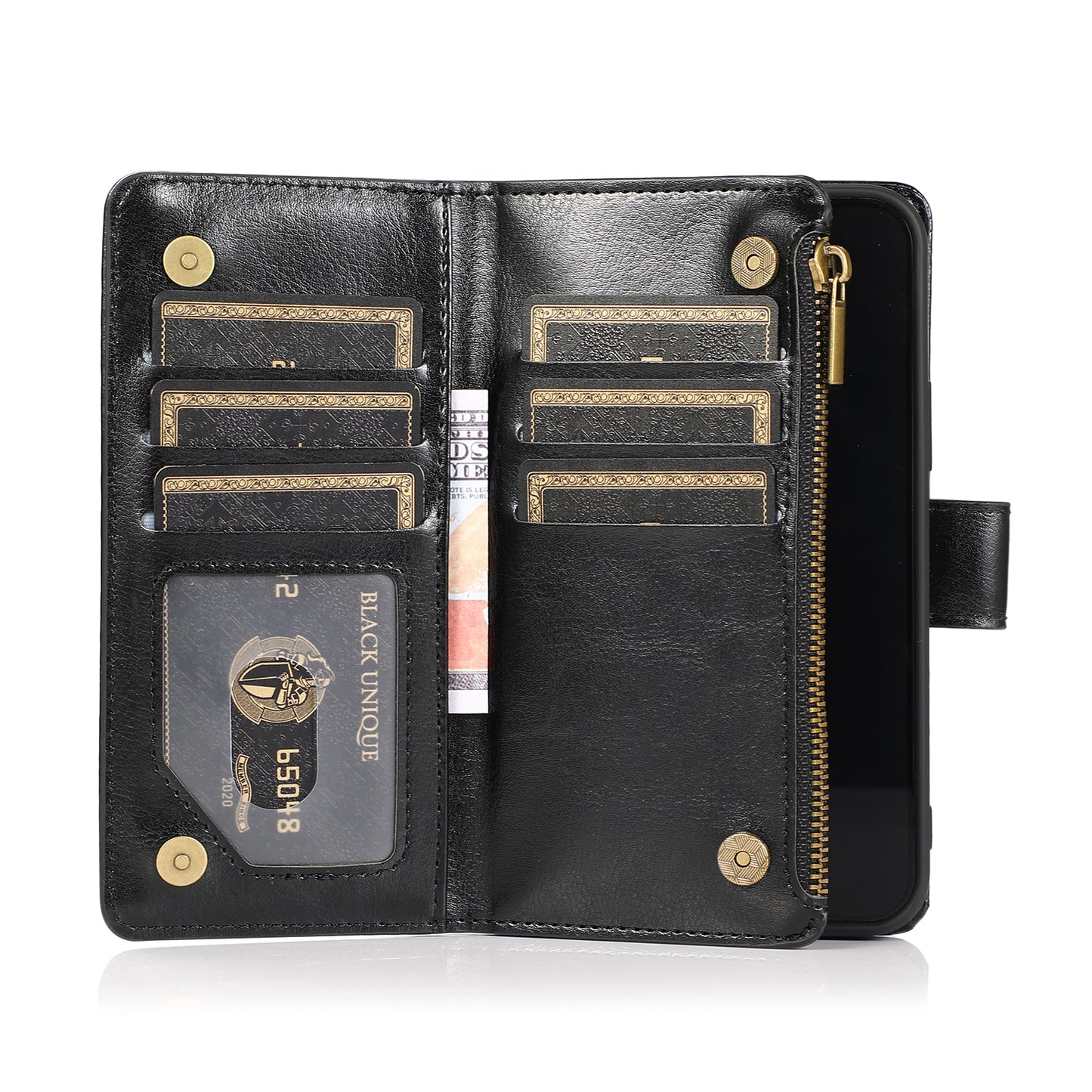 Samsung A53 5G Luxury Wallet Card ID Zipper Money Holder Case Cover - Black (1103560)