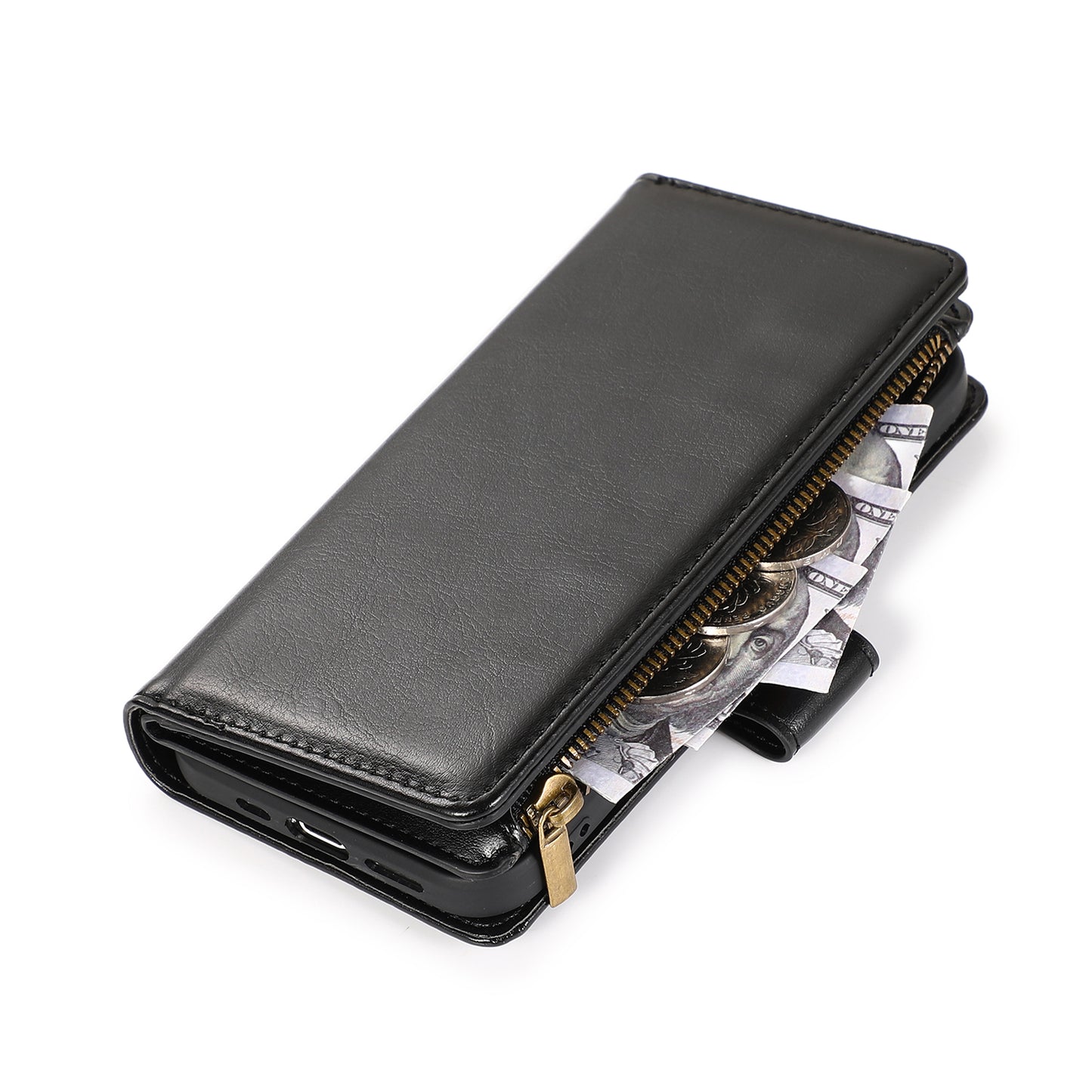Motorola MOTO G 5G 2023 Luxury Wallet Card ID Zipper Money Holder Case Cover - Black (1105840)
