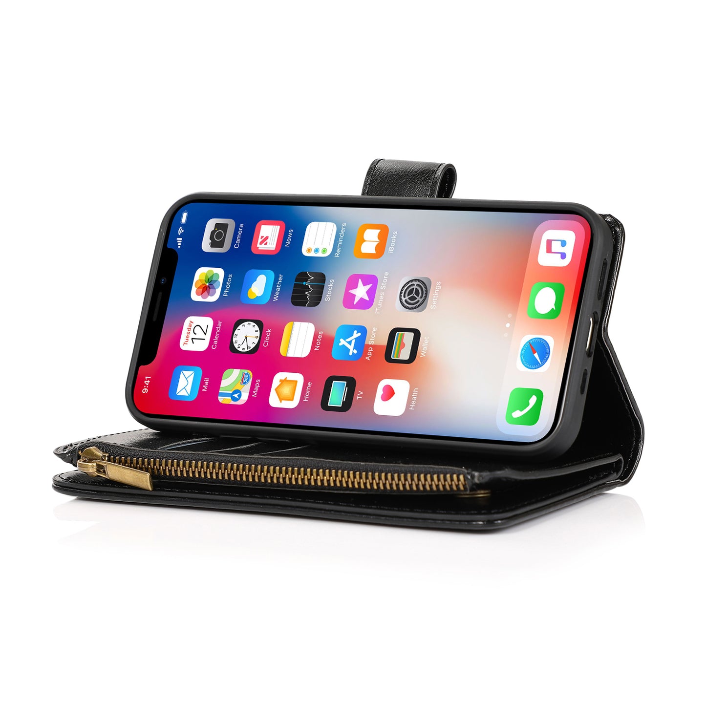 Samsung A53 5G Luxury Wallet Card ID Zipper Money Holder Case Cover - Black (1103560)